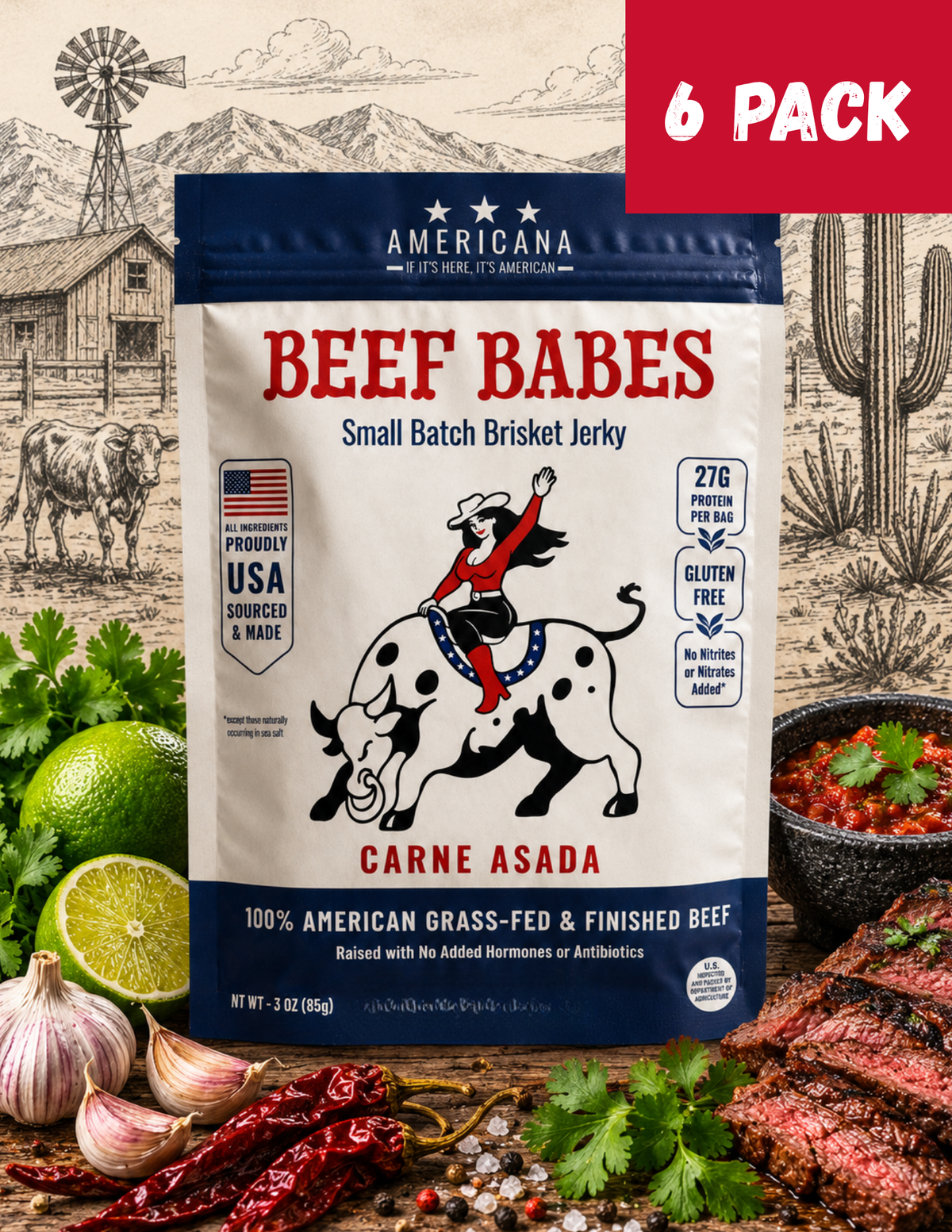 100% American Grass-Fed Brisket Jerky - Carne Asada