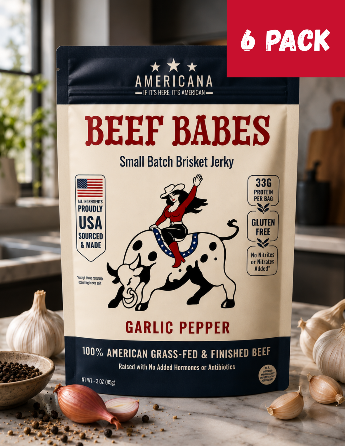 100% American Grass-Fed Brisket Jerky - Peppered Garlic