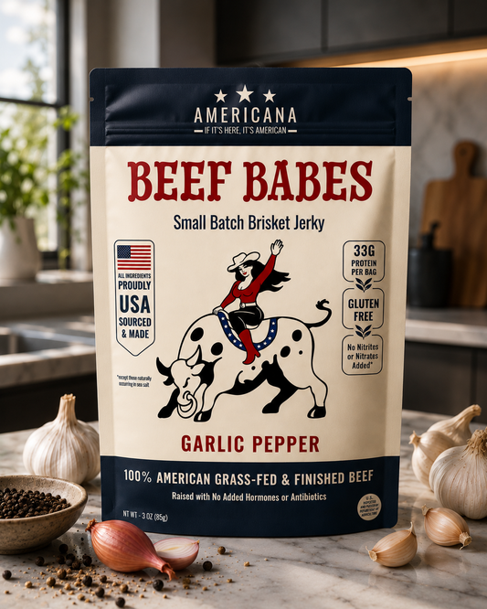 100% American Grass-Fed Brisket Jerky - Peppered Garlic