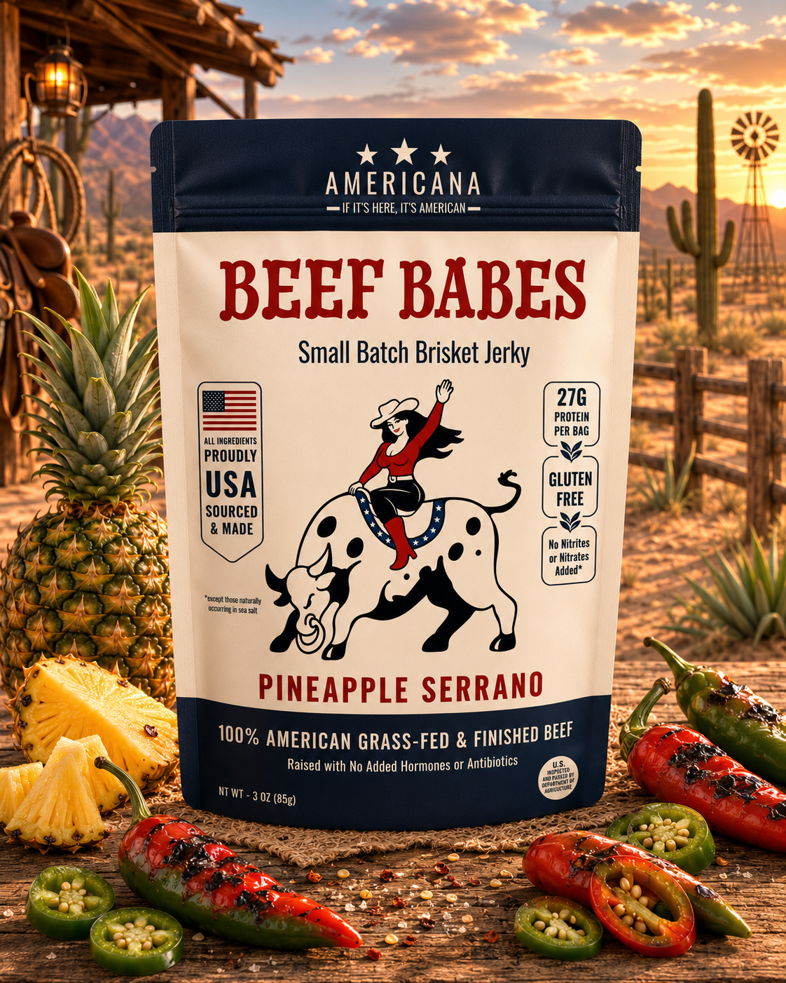 100% American Grass-Fed Brisket Jerky - Pineapple Serrano