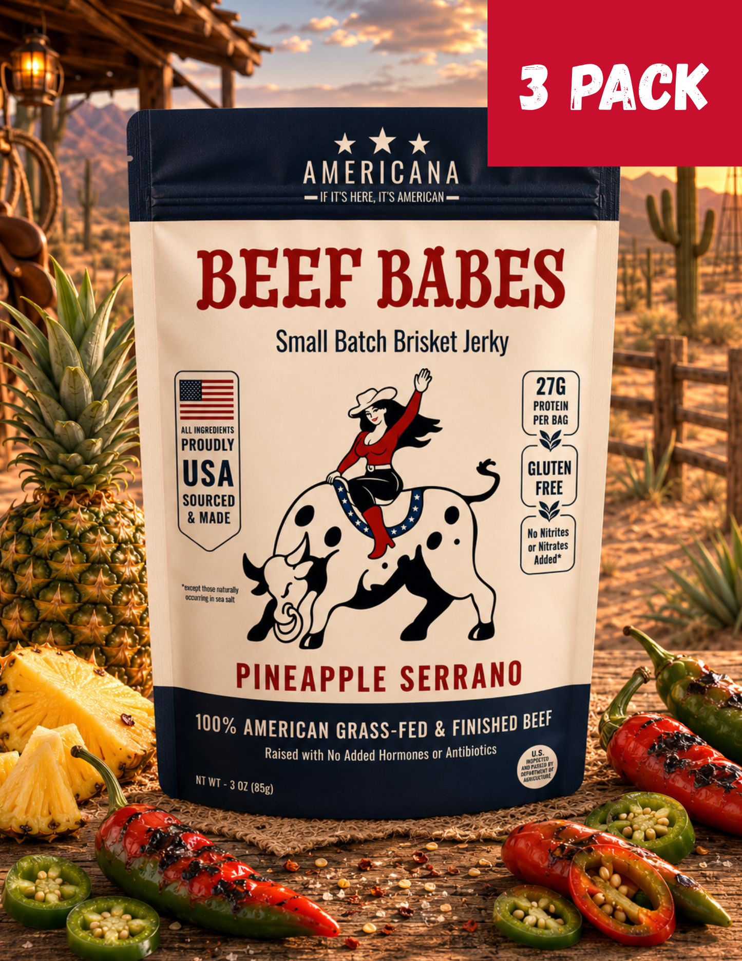 100% American Grass-Fed Brisket Jerky - Pineapple Serrano