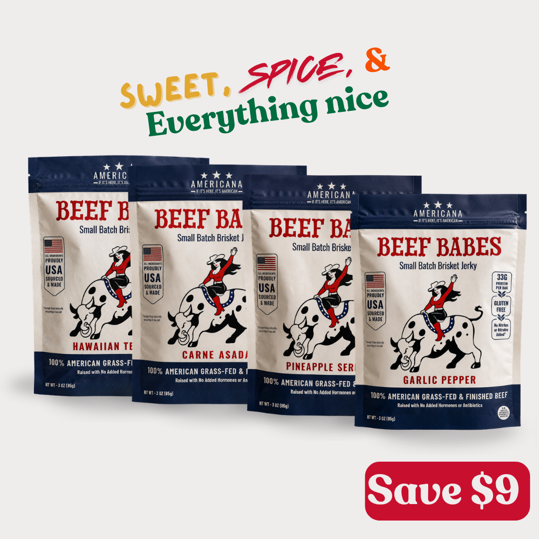 Americana Beef Babes Starter Pack with all four small batch brisket jerky flavors.