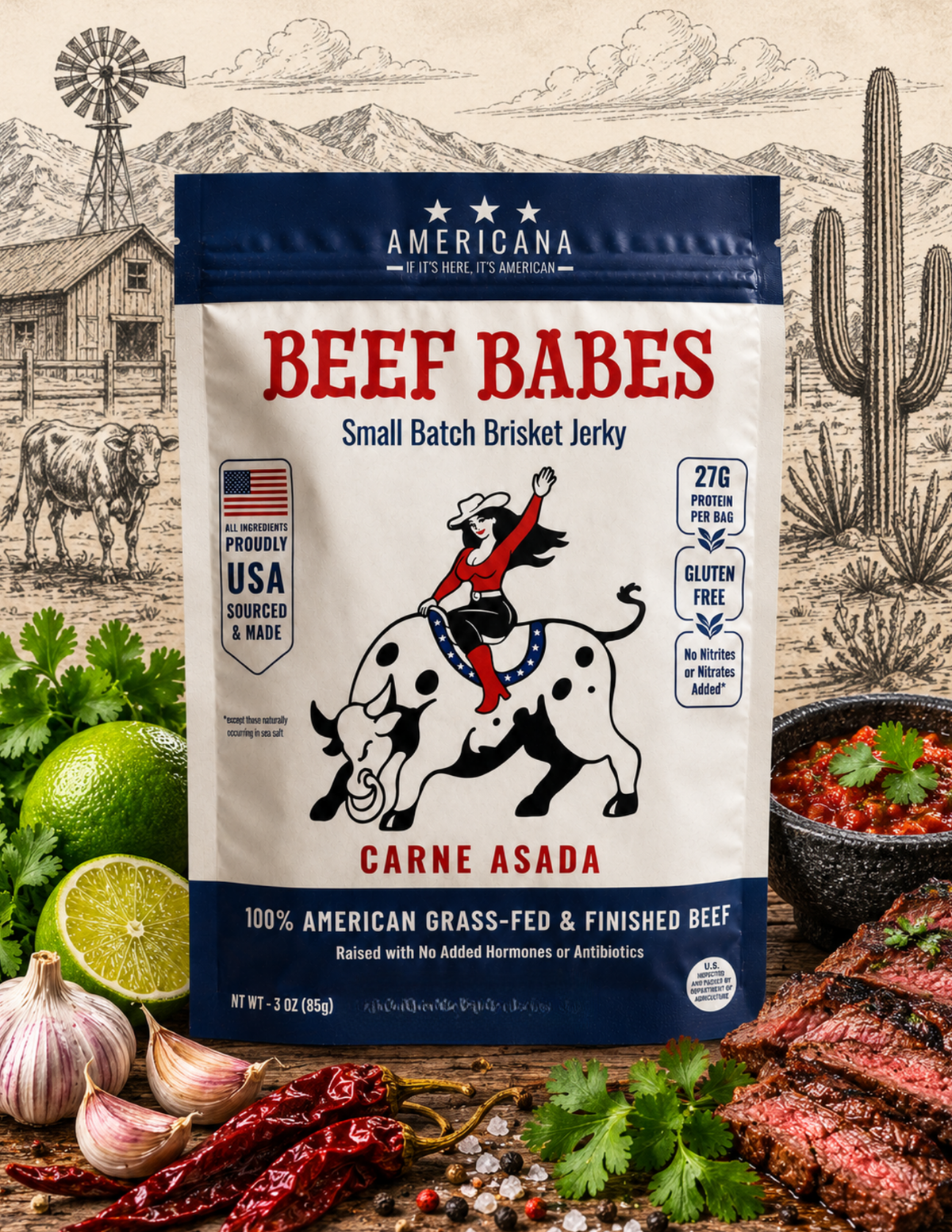 100% American Grass-Fed Brisket Jerky - Carne Asada