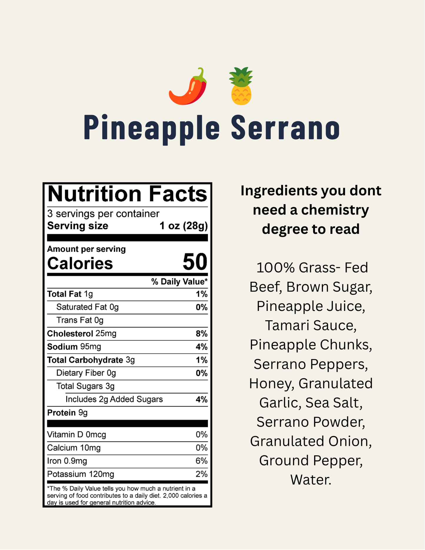 100% American Grass-Fed Brisket Jerky - Pineapple Serrano