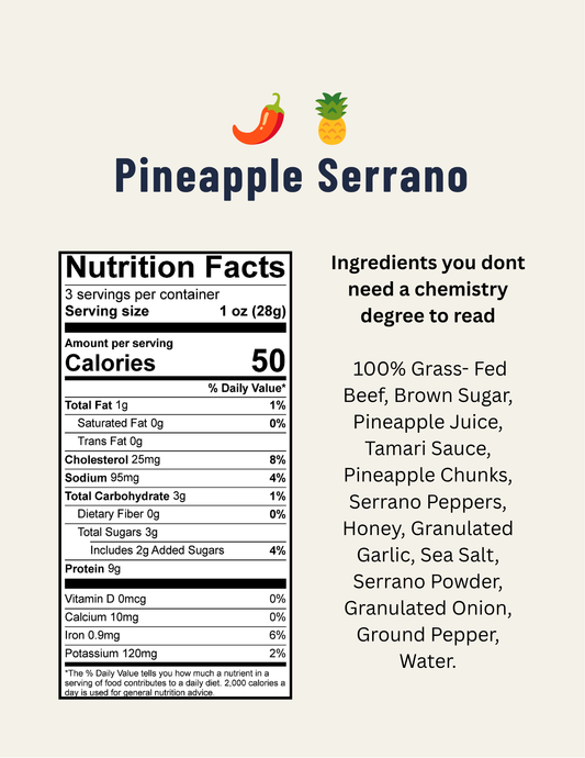 100% American Grass-Fed Brisket Jerky - Pineapple Serrano