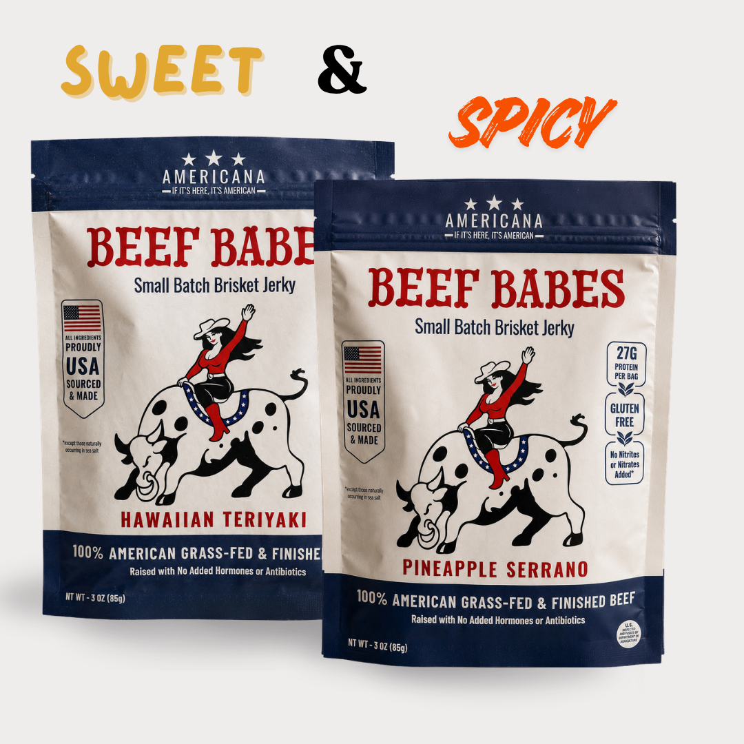 Pineapple Express 2-pack: Americana Beef Babes Hawaiian Teriyaki and Pineapple Serrano brisket jerky.