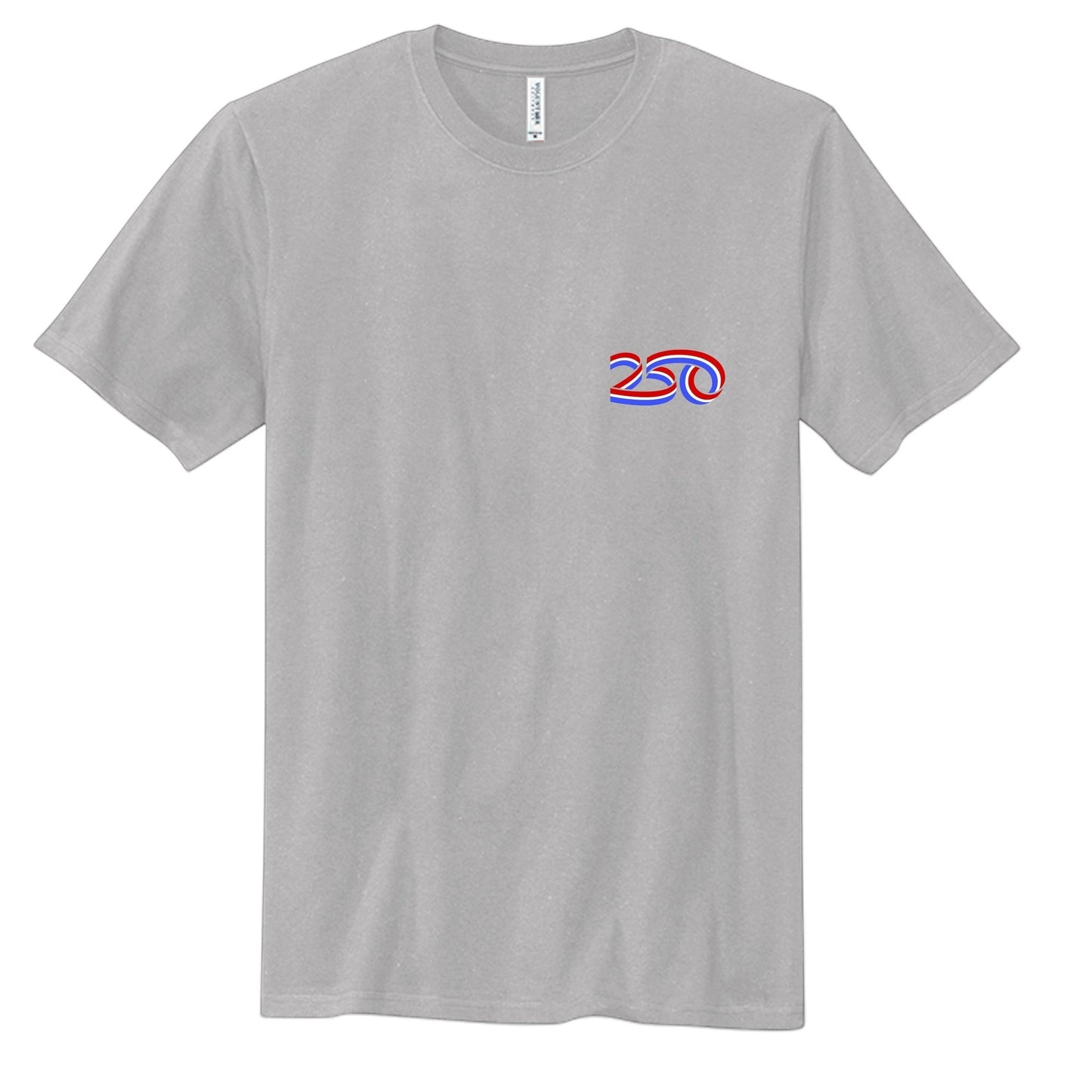 Americana 250 Bleeding Flag graphic t-shirt in athletic heather grey cotton with a crew neck and short sleeves.