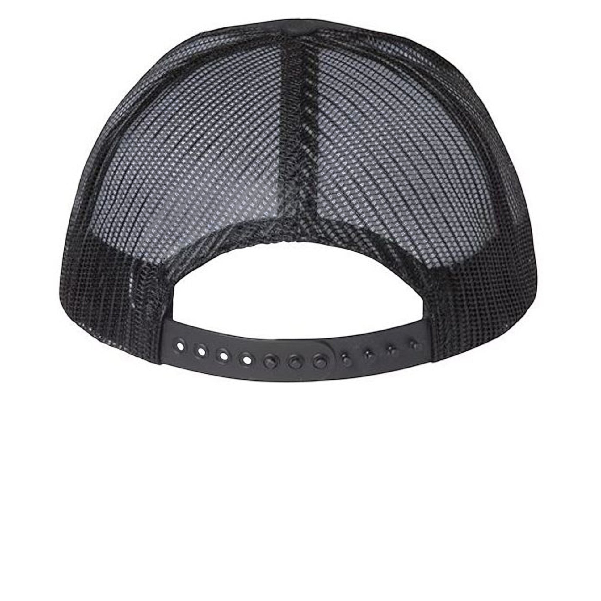 Americana The Americana 250 Trucker hat in black, showing the breathable mesh back and adjustable snapback closure.