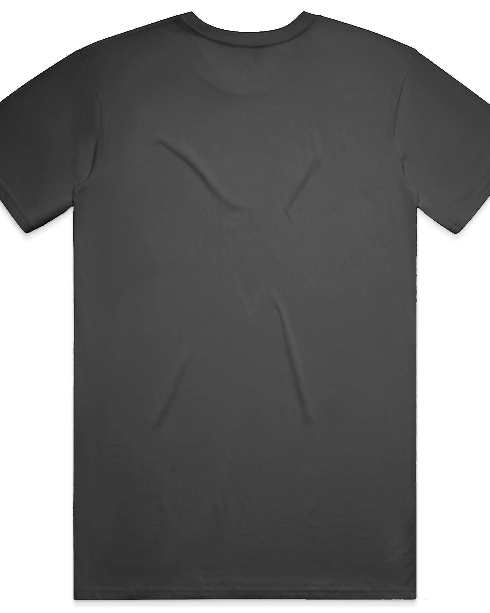 Americana charcoal grey crewneck t-shirt, back view of a plain soft-touch cotton graphic tee.