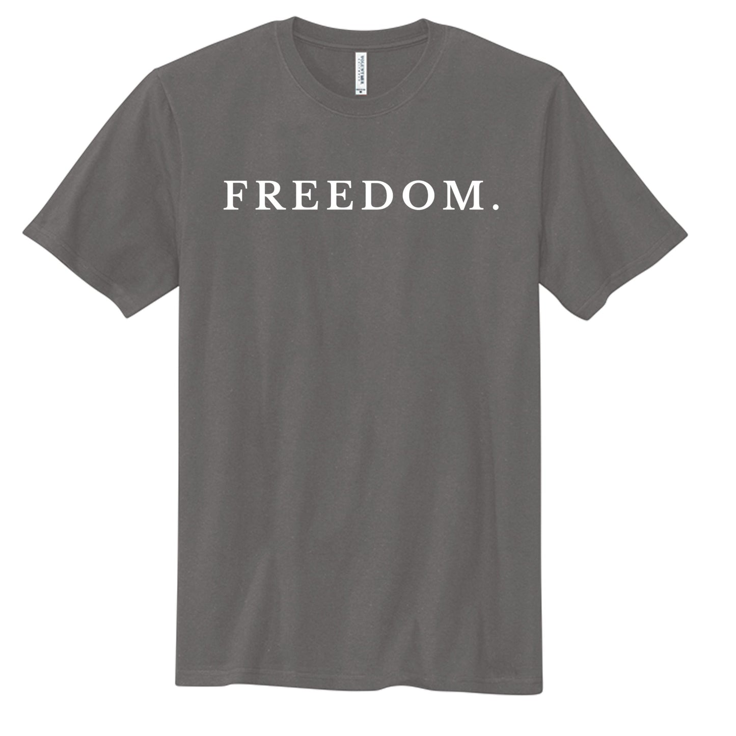 Americana AM Freedom charcoal grey cotton crew neck t-shirt with white Freedom graphic print