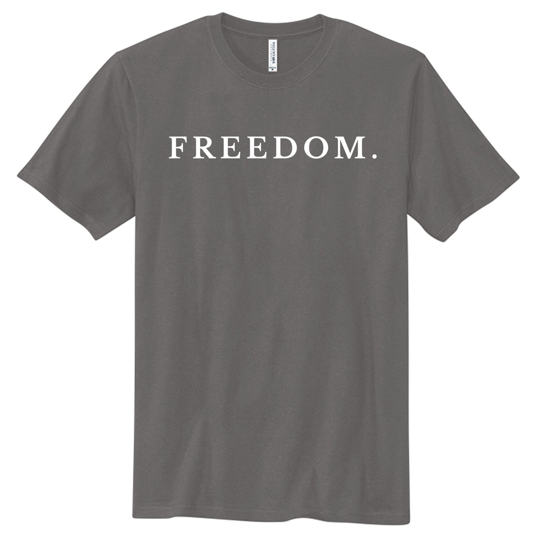 Americana AM Freedom charcoal grey cotton crew neck t-shirt with white Freedom graphic print