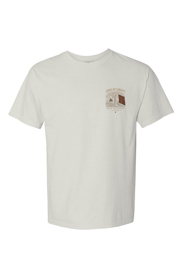 Americana Sons of Liberty ultra heavy weight t-shirt in off-white with a small historical graphic on the chest.